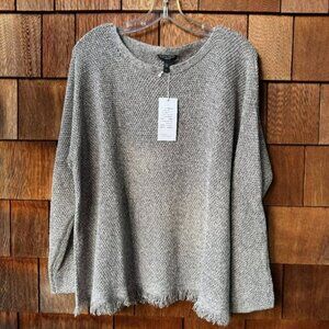 NWT Eileen Fisher Gray Textured Long Sleeve Linen Sweater - Women's 1X